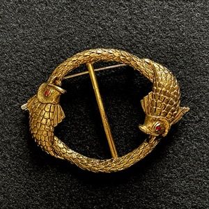 Vintage Gold Tone Fish Buckle Pin